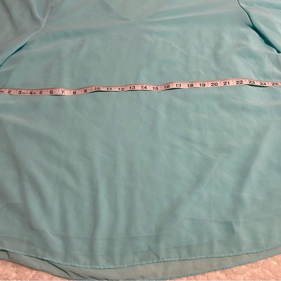 Women's Aqua Blouse with Ruffle Sleeves - Picture 3 of 3